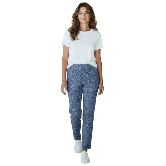 Soft Surroundings Tesori Print Straight Leg Ankle Pants Blue Size S - Picture 14 of 15